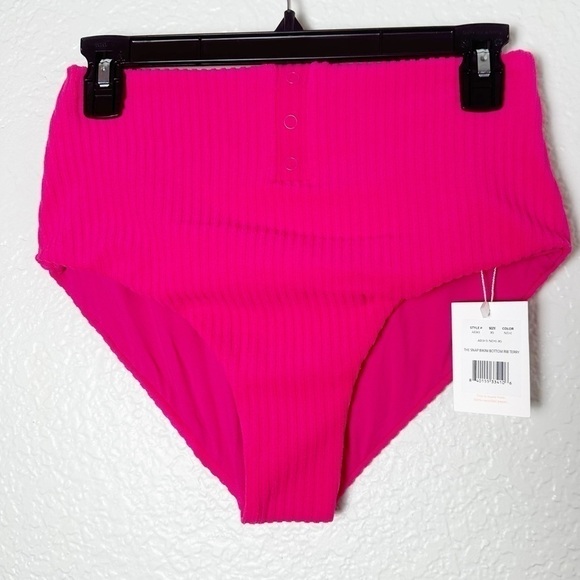NWT Andie Swim The Snap Bikini Bottom Rib Terry in Neon Pink - Picture 1 of 6